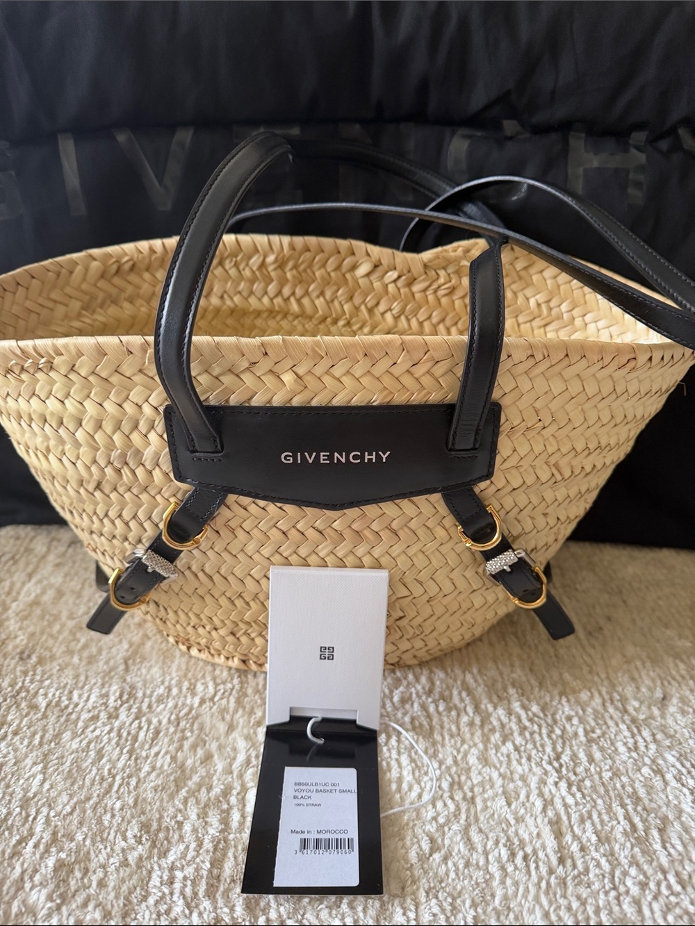 Givenchy Natural Straw Basket Tote with Black Leather Accents - Picture 2 of 5